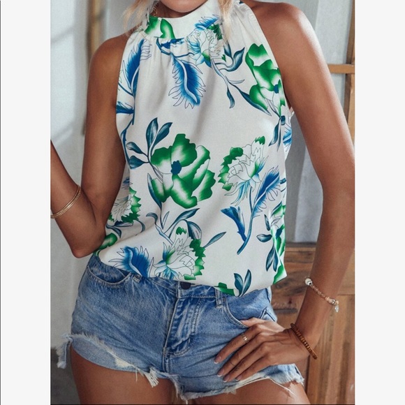 Boho Floral Print Halter Tank Top - Picture 10 of 14